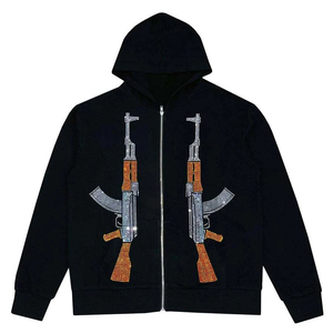 Sudadera con capucha casual transpirable de otoño con pedrería, chándal de hombre personalizado con cremallera completa, capucha con diseño de calavera, brillo de cristal. - Product Image 4
