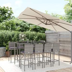 Conjunto de Bar para Jardín de Ratán PE Gris y Acero con Recubrimiento en Polvo, con Vidrio Templado, Muebles de Bar Duraderos para Exteriores - Product Image 1