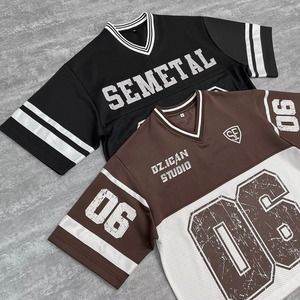 Fabricant de maillots de football en mesh à col en V avec impression personnalisée, t-shirt sport surdimensionné pour homme en coton 100% lourd - Product Image 4