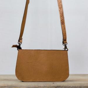 Sac bandoulière vintage en cuir véritable avec fermeture éclair, sangle simple, couleur beige, usage quotidien - Product Image 3