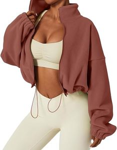 Cropped <b>Fleece</b> <b>Jacket</b> Women Stand Collar Zip Up Pullover Soft <b>Warm</b> Casual Outerwear Autumn Full Sleeve Solid Color - Product Image 4