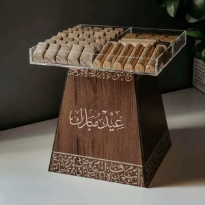 Base de Madera con Bandeja de Acrílico para Chocolates, Elegante Soporte Decorativo con Caligrafía Islámica para Exhibición de Dulces - Product Image 1