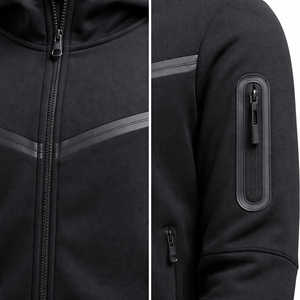 Ensemble de survêtement à capuche technique pour homme avec logo personnalisé |   Ensemble de jogging en polyester performant avec fermeture éclair |   Vêtements de sport Activewear OEM ODM - Product Image 6