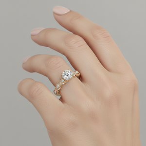 Anillo de Compromiso con Diamante Creado en Laboratorio, Oro de 14K, Corte Redondo, Estilo Vintage, Fábrica de Joyería OEM ODM - Product Image 5