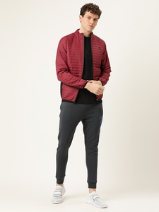 Men's Red <b>Quilted</b> Puffer Jacket Stand Collar Zipper Front Windproof Casual Slim Fit Autumn Wear Solid Color Polyester <b>Wadding</b> - Product Image 1