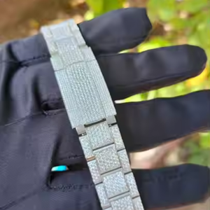 Luxurious 41mm Quartz Movement <b>Sport</b> <b>Watch</b> with Roman Numeral Dial Diamond Studded Fully Iced Hip Hop Style Band 20mm Width - Product Image 2