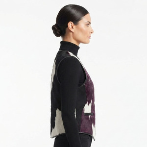 Chaleco de Cuero Genuino con Pelo de Vaca para Mujer, Chaleco con Cierre y Pelo de Vaca, Chaleco Femenino con Cuello en V - Product Image 3