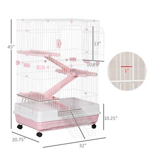 Gabbia per conigli rosa a 4 livelli da 32 litri con ruote, vassoio estraibile per allevamento di conigli di taglia media, cincillà e furetti - Product Image 3
