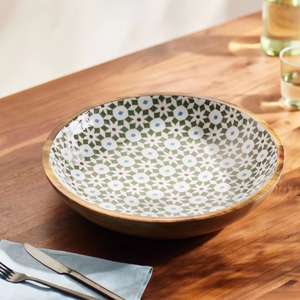 Nuevo Plato Decorativo Tipo Tazón con Estampado Esmaltado, Base de Madera, Vajilla Plana, Tazón para Ensalada - Product Image 6