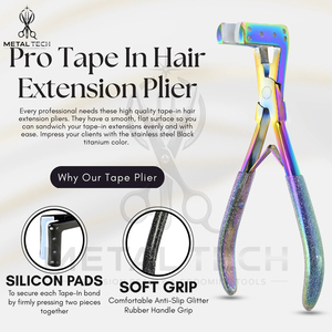 Pince à presser pour extensions capillaires multicolores, construction en acier inoxydable, mâchoires plates avec coussin en silicone, outil d'application de bandes adhésives pour salon - Product Image 4