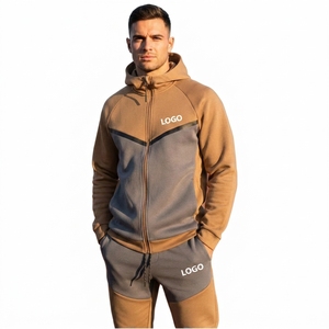 Ensemble de survêtements pour hommes en gros, personnalisé, de haute qualité, veste zippée et pantalon élégant, 2 pièces - Product Image 1