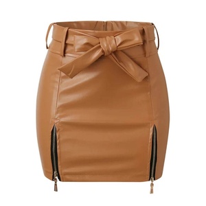 Jupe en cuir crochetée de haute qualité, taille naturelle, moulante, longueur genou, antistatique, pour club, streetwear, look décontracté - Product Image 1