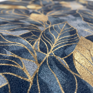 Tapis en laine bleu marine et or, motif géométrique moderne, grand motif de feuilles, tapis de luxe pour salon et hôtel, accents de style métallique, antidérapant - Product Image 3