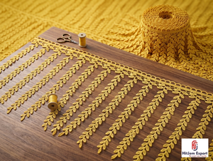 Borde Decorativo con Flecos Bordados en Amarillo, Diseño de Hojas, para Cortinas y Manualidades - Product Image 5