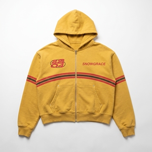Sweat-shirt à capuche jaune pour homme Snowgrace, design rayé, coton French Terry, vêtement décontracté pour l'automne - Product Image 1
