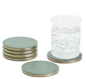 Premium PU Leather Stainless Steel Rim Coasters Set | 4-Piece Eco-Friendly Anti-Slip Reusable <b>Drink</b> Coasters Customized Color | - Product Image 1