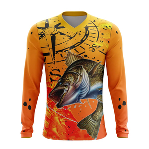 Camisa de Pesca de Manga Larga para Hombre, Diseño Sublimado de Última Moda, UPF 50, Secado Rápido, Patrón Naranja y Amarillo, Ropa para Exteriores - Product Image 1
