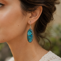 Pendientes Colgantes Tribales de Plata Pura 925 con Turquesa Azul del Suroeste, Chapados en Oro Rosa y Oro Amarillo, Joyería Hecha a Mano para Mujer