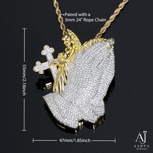 Collar con colgante de manos cristianas rezando, chapado en oro rosa, micro pavé de circonitas, cadena de plata, ideal para regalo de fiesta - Product Image 4