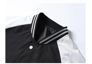 Chaqueta Varsity Negra y Blanca para Hombre, Corte Regular, Cuello Camisero, Cierre de Cremallera, Poliéster y Algodón, Ropa Casual de Otoño - Product Image 3