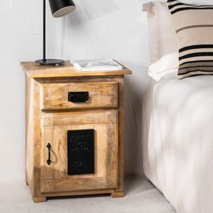 Mango Wood Nightstand <b>Side</b> <b>Table</b> Brown Bedside Cabinet Drawer <b>Storage</b> Cabinet for Bedroom Living Room - Product Image 1