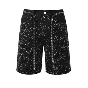Shorts en jean pour hommes et jeunes garçons, coupe skinny, respirants, avec strass, style cinq poches - Product Image 1