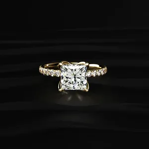 Princess Cut Solitaire CVD Floral <b>Ring</b> With Pave Band With IGI Certified VVS-VS Clarity Buy Direct From <b>Indian</b> Trusted Supplier. - Product Image 1