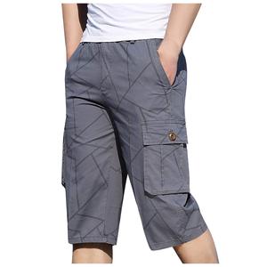 Men's Geometric Cargo Bermuda Shorts Elastic Waist Multiple Pockets Casual Style Breathable Polyester Fabric - Product Image 1