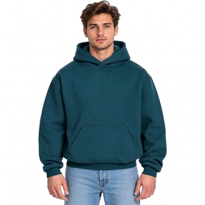Sweat-shirts à capuche Clean Petrol Blue à poche avant et épaules tombantes, en coton épais et durable, confortables et chauds pour l'hiver - Product Image 1