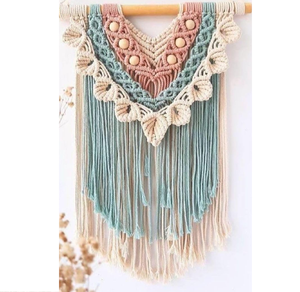 Superbe Décoration Murale Circulaire Verticale en Macramé Bleu Turquoise Profond avec Perles en Bois Délicates, Design Contemporain Lavable pour la Maison - Product Image 5