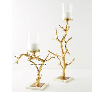 Candelabro Moderno de Lujo con Ramas Doradas, Base de Mármol y Pantalla de Vidrio para Centro de Mesa de Boda y Decoración del Hogar - Product Image 1