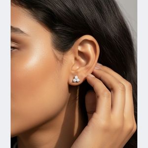 0.50 CTW Round Brilliant Cut Diamond Three-<b>Stone</b> Prong Stud Earrings - Product Image 6
