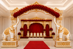 Décoration d'arche de mariage sud-indienne avec des éléphants, décoration d'entrée de mariage de luxe, fabricant exportateur en gros sur mesure - Product Image 5