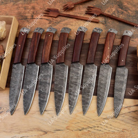 Ensemble de couteaux à steak professionnels en acier Damas à lame pleine, manche ambidextre, finition brossée, bois naturel, lame tranchante comme un rasoir, faits à la main