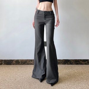 Pantalones de Moda para Mujer, Diseño de Cintura Alta con Cordón Ajustable, Estilo Hip Hop, Pierna Ancha, Casuales, de Algodón, Largos, Acampanados - Product Image 5