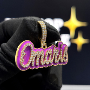 Collar Personalizado con Colgante de Letra Hip Hop en Esmalte Rosa Intenso, Plata de Ley 925, Moissanita VVS, Regalo Unisex - Product Image 3