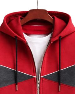 Sweat à capuche zippé personnalisé pour homme, rouge et noir contrastés, en molleton de coton, style streetwear décontracté, veste d'hiver, fabricant sur mesure - Product Image 5