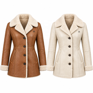 Women's Genuine Leather Shearling <b>Fur</b> <b>Coat</b> | Winter Long <b>Trench</b> <b>Coat</b> | for Ivory Brown | OEM ODM Manufacturer | Premium - Product Image 5