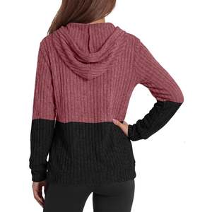 Sweat à capuche zippé en tricot color block pour femme, avec poches, manches classiques, coupe décontractée oversize, idéal pour l'automne - Product Image 2