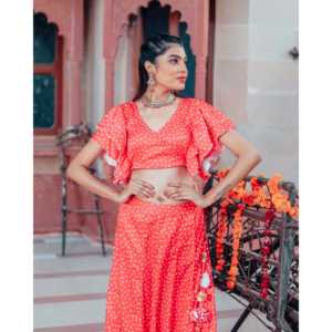 Conjunto de Lehenga Choli de Satén Rojo Escarlata Transpirable para Mujer, Secado Rápido, Todas las Temporadas, Talla XS - Product Image 5