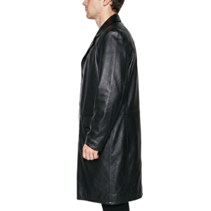 Manteau long en cuir véritable marron et noir pour homme, col rabattu, simple boutonnage, veste formelle d'hiver - Product Image 6
