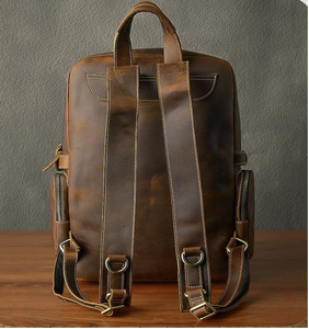 Men's Genuine Leather Brown <b>Backpack</b> VARAD IMPEX Durable <b>Lightweight</b> Large Capacity Daily Use Waterproof Air Cushion Belt - Product Image 3