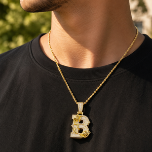 Luxury Custom Letter Pendant 10K Gold Plated Moissanite Baguette Cut Diamond Rose Flower Design Unisex Everyday Wear - Product Image 5