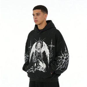 Sweat-shirt à capuche pour homme, surdimensionné, noir, en coton, imprimé personnalisé, tricoté, coupe classique, style hiver, unisexe - Product Image 4