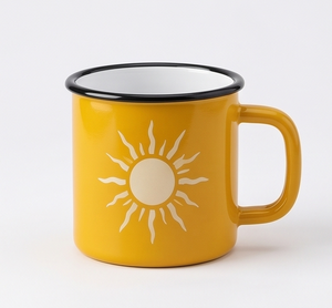 Sunny Golden Metal Camp <b>Cup</b> Manufactured from Heavy Duty Enamelware Featuring Glowing Celestial Sun Graphic Art - Product Image 4