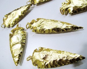 Juego de 2 piezas de dijes conectores de punta de flecha de un solo lazo, chapados en oro completo, de jaspe natural - Product Image 3