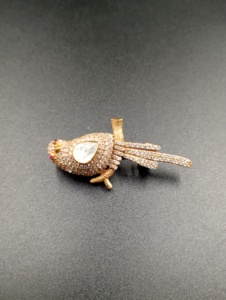 Broche d'oiseau de luxe en argent 925 avec diamant, sertissage pavé, pierre centrale taille cœur, bijou fin en forme d'animal, fait main, cadeau de mariage - Product Image 5