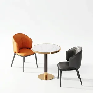 Ensemble de mobilier de bistrot moderne sur mesure en acier inoxydable avec chaises rembourrées confortables pour une salle à manger élégante en extérieur et en intérieur - Product Image 1