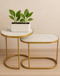 Ensemble de tables gigognes modernes de luxe avec plateau en marbre, structure dorée, tables d'appoint décoratives pour salon, au meilleur prix - Product Image 2