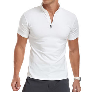 T-shirts à manches courtes à fermeture éclair quart de tour, coupe ajustée, design OEM personnalisé, séchage rapide, en coton, coupe classique pour hommes - Product Image 3